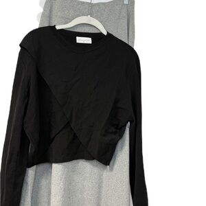 Chic Black Crossover Long Sleeve Top & Gray Maxi skirt XL cotton soft casual